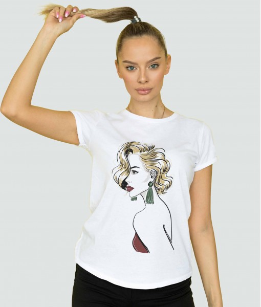 Дамска тениска с щампа Арт Sketch of classic blond woman